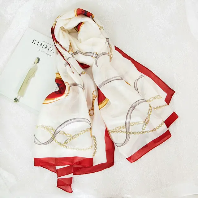 180X90cm Women Retro Elegant Printed Headscarf Simulation Silk Carriage Belt Summer Sunscreen Long Silk Scarf Female 2020 Spring