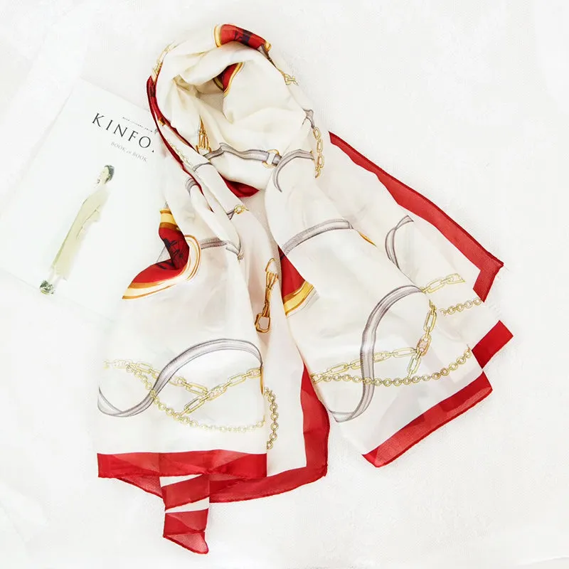 180X90cm Women Retro Elegant Printed Headscarf Simulation Silk Carriage Belt Summer Sunscreen Long Silk Scarf Female 2020 Spring