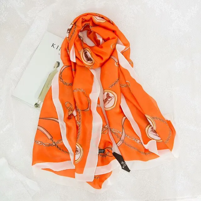 180X90cm Women Retro Elegant Printed Headscarf Simulation Silk Carriage Belt Summer Sunscreen Long Silk Scarf Female 2020 Spring