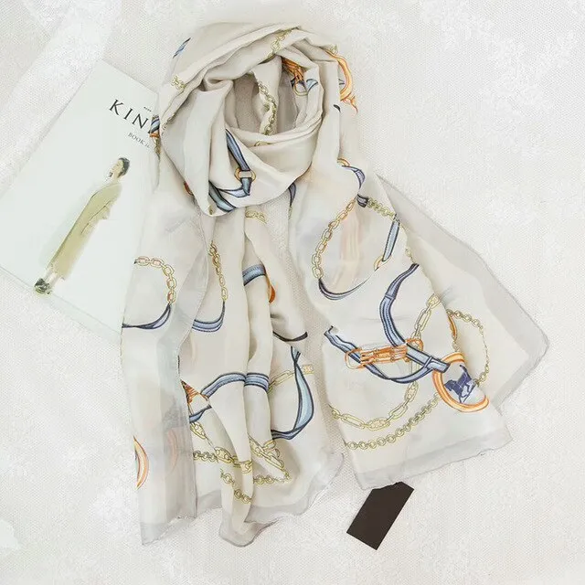 180X90cm Women Retro Elegant Printed Headscarf Simulation Silk Carriage Belt Summer Sunscreen Long Silk Scarf Female 2020 Spring