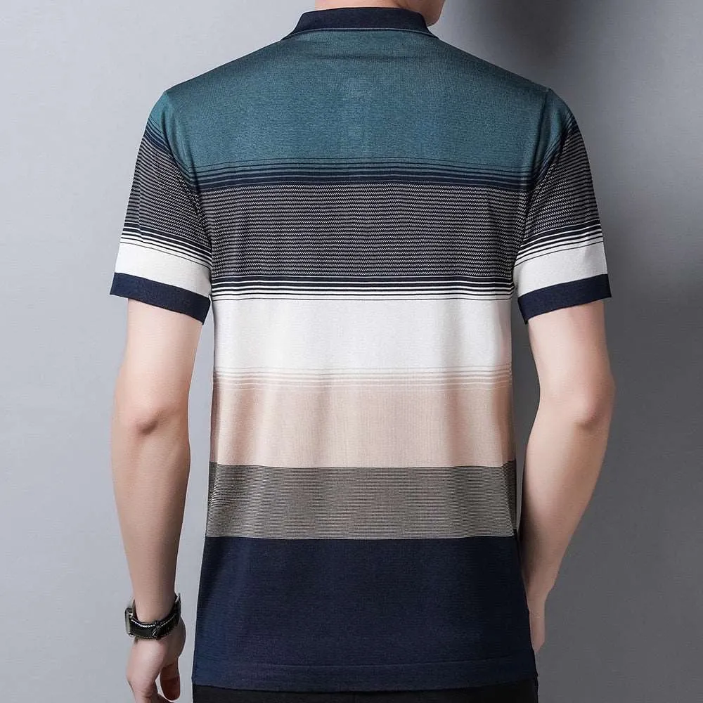 2023 Brand Short Sleeve Polo Tee Shirt Men Casual Summer Striped