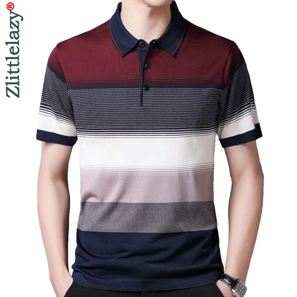 2023 Brand Short Sleeve Polo Tee Shirt Men Casual Summer Striped