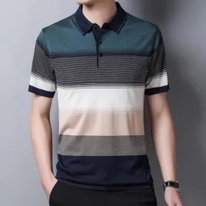 2023 Brand Short Sleeve Polo Tee Shirt Men Casual Summer Striped