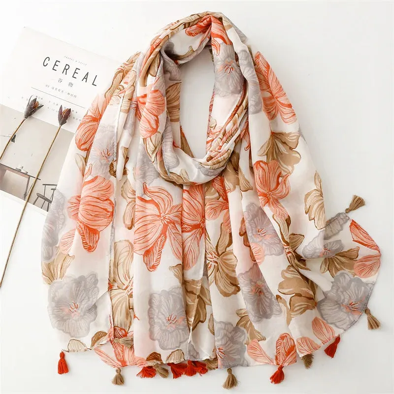 2024 Spain Petal Floral Tassel Muslim Hijab