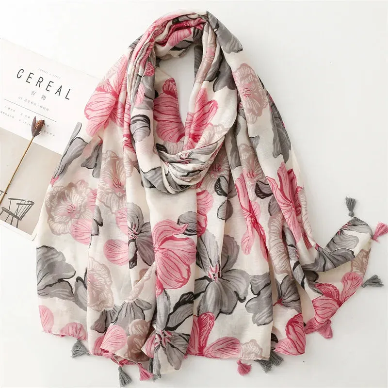 2024 Spain Petal Floral Tassel Muslim Hijab