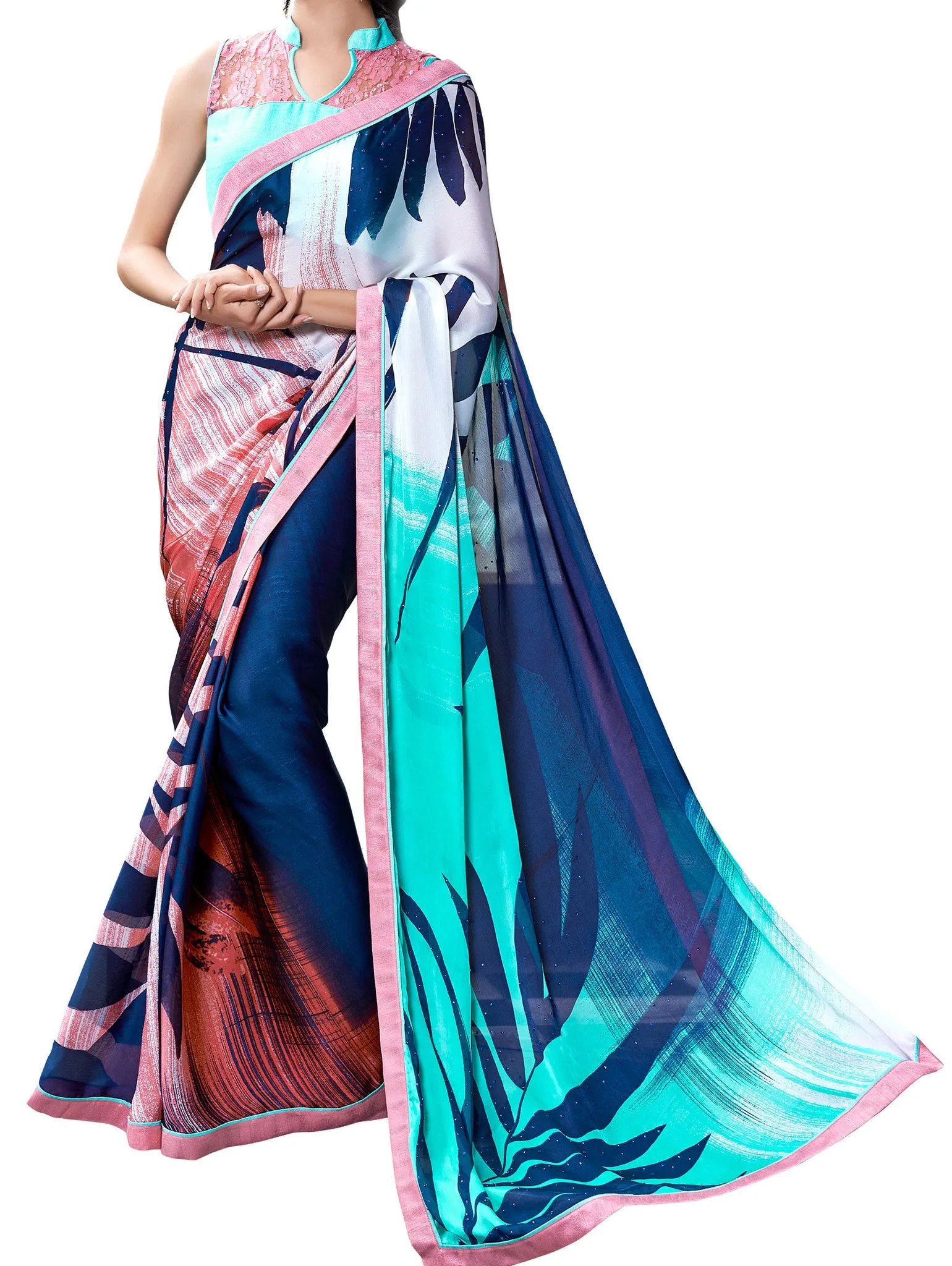 A Blossom Flavourish Coloured Fashionable Digital Printed Saptrangi Black Party wear saree