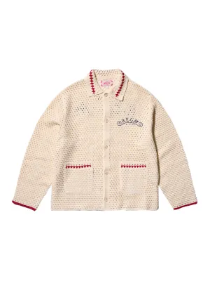 AECA Crochet Callar Knit Cardigan (Cream)