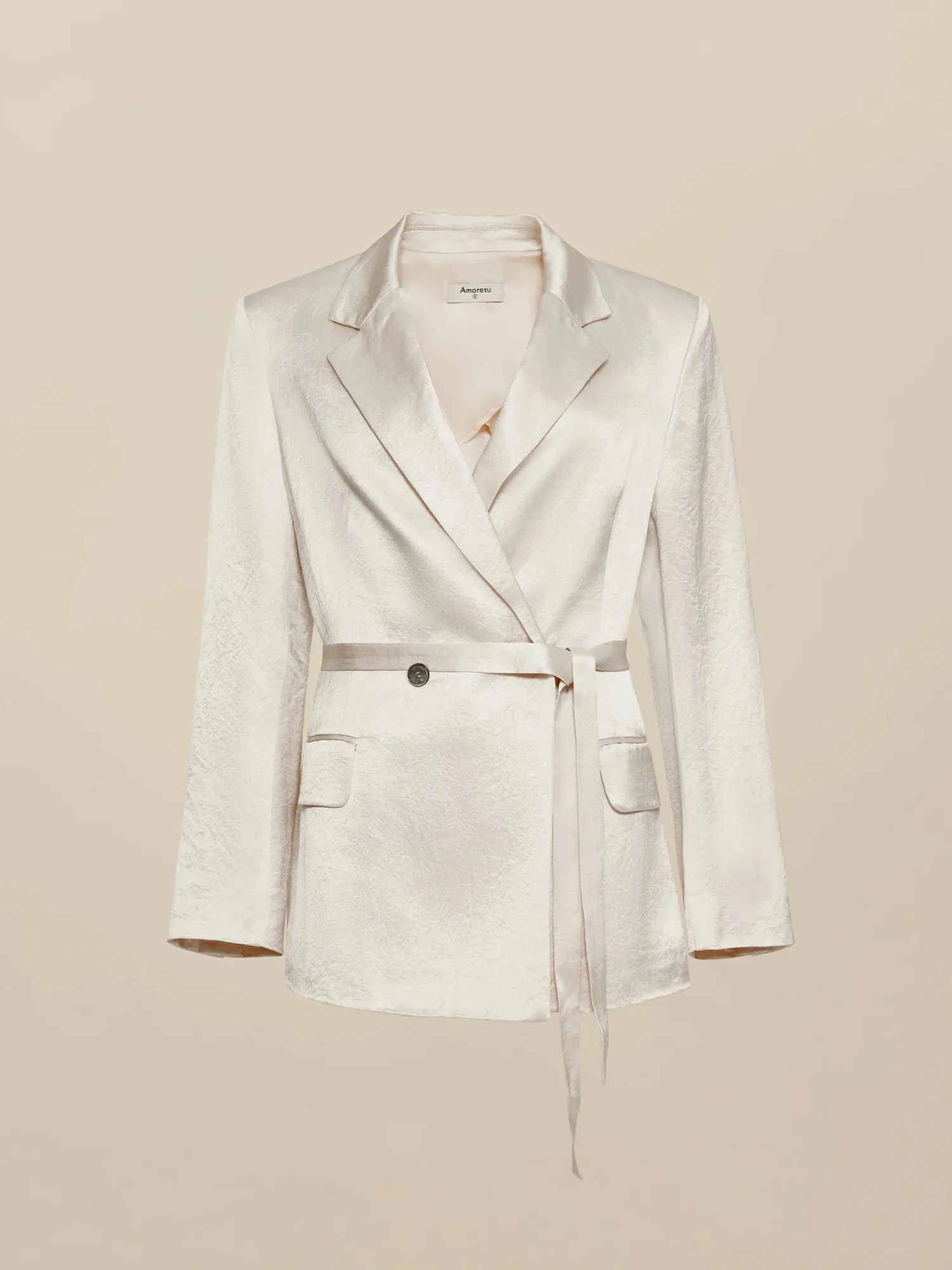 Amoretu 100% Acetate Notched Lapel Crushed Satin Blazer