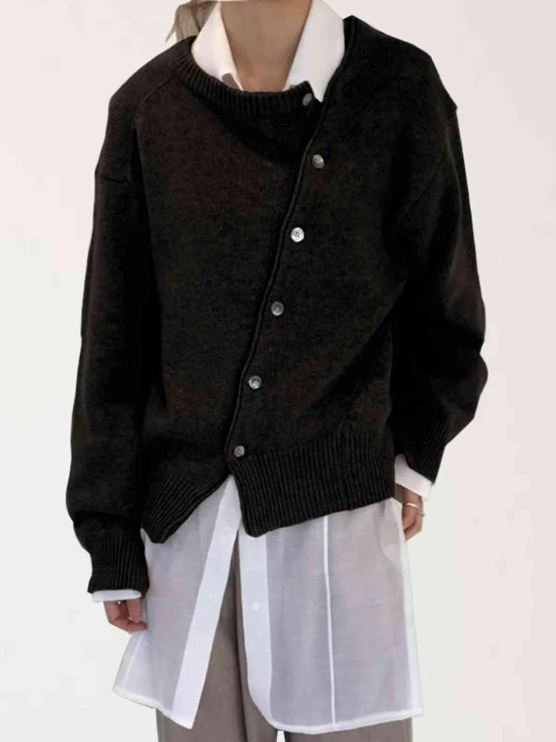 Asymmetric Detail Button Cardigan
