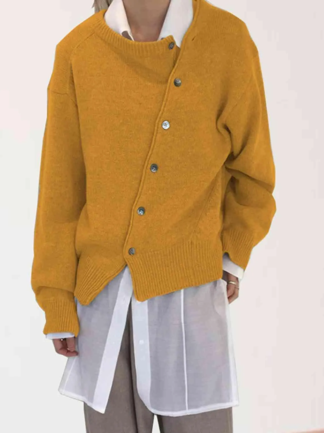 Asymmetric Detail Button Cardigan