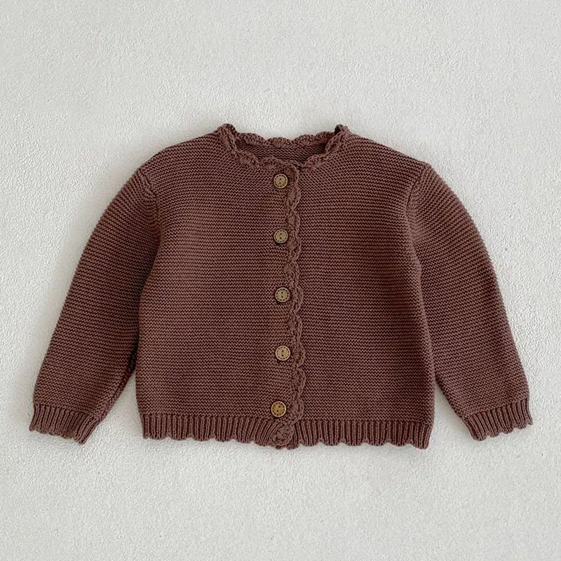 Baby Girls Long Sleeves Floral Embroidery Knitted Cardigans