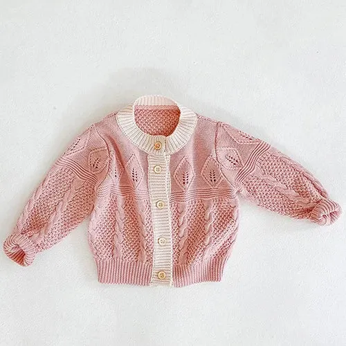Baby Girls Long Sleeves Floral Embroidery Knitted Cardigans