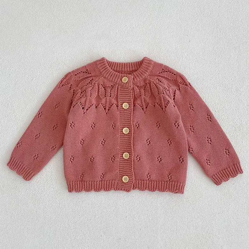 Baby Girls Long Sleeves Floral Embroidery Knitted Cardigans