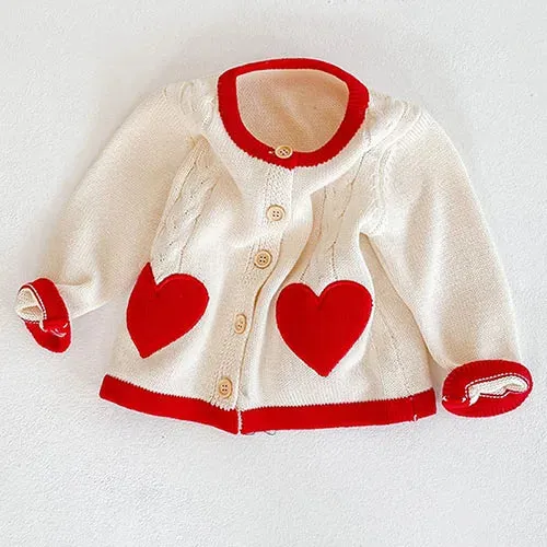 Baby Girls Long Sleeves Floral Embroidery Knitted Cardigans
