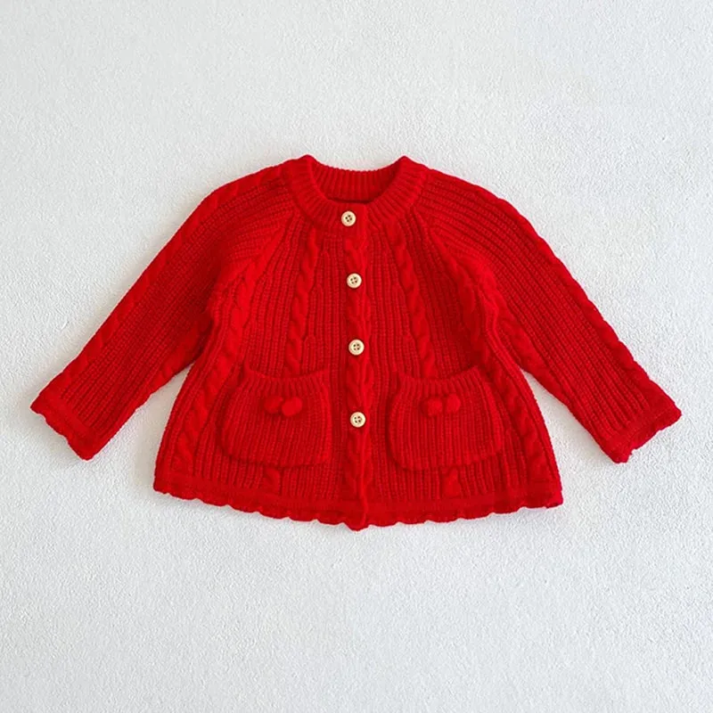 Baby Girls Long Sleeves Floral Embroidery Knitted Cardigans