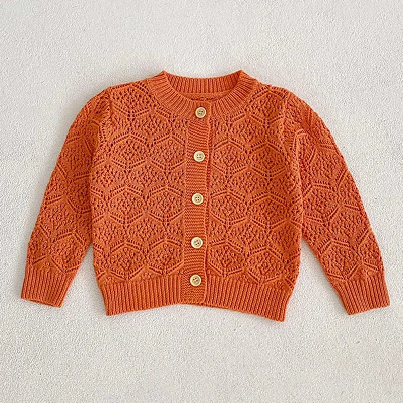 Baby Girls Long Sleeves Floral Embroidery Knitted Cardigans