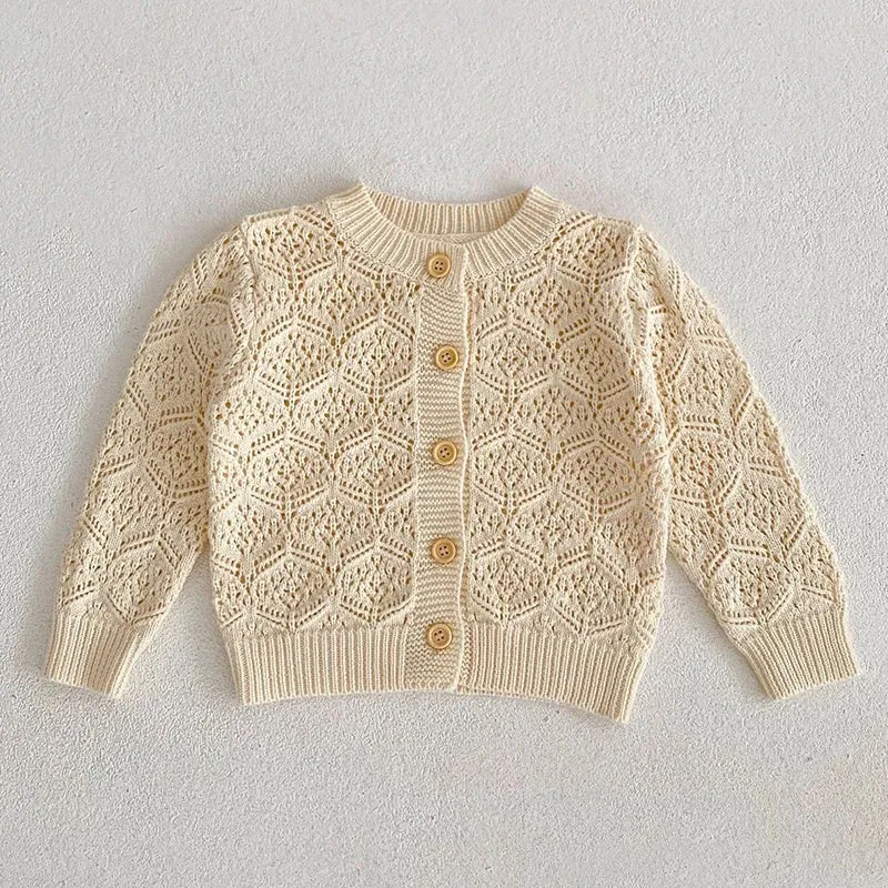 Baby Girls Long Sleeves Floral Embroidery Knitted Cardigans