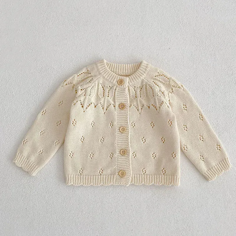 Baby Girls Long Sleeves Floral Embroidery Knitted Cardigans