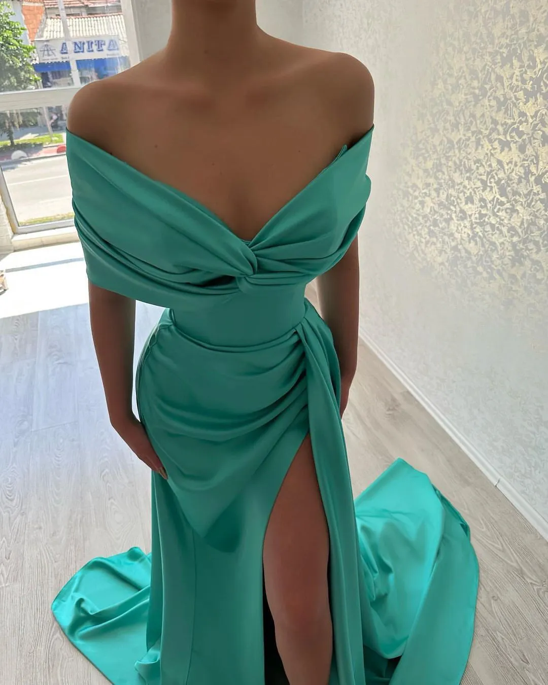 Beautiful Long A-line Off-the-shoulder Prom Dress With Slit