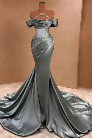 Beautiful Off The Shoulder Mermaid Long Satin Prom Dress