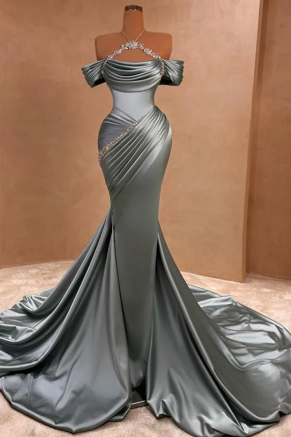 Beautiful Off The Shoulder Mermaid Long Satin Prom Dress