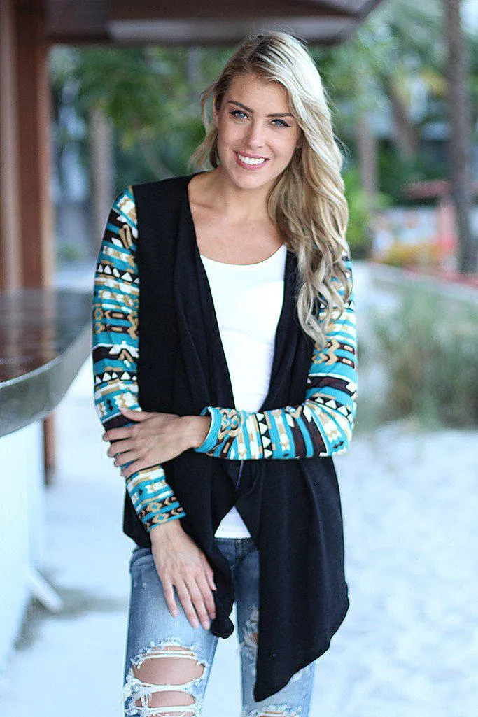 Black and Teal Aztec Cardigan