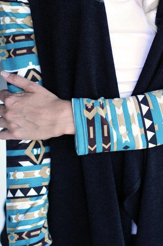 Black and Teal Aztec Cardigan