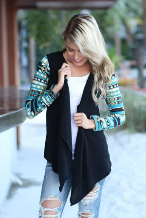 Black and Teal Aztec Cardigan
