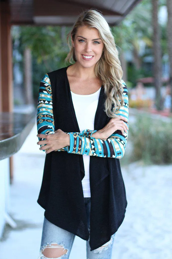 Black and Teal Aztec Cardigan