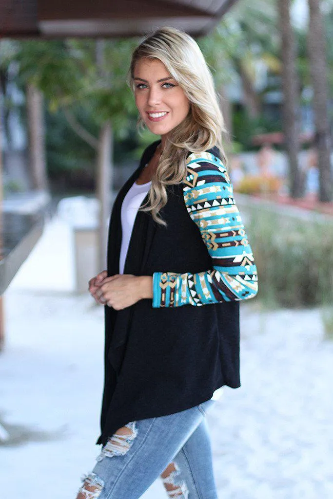 Black and Teal Aztec Cardigan