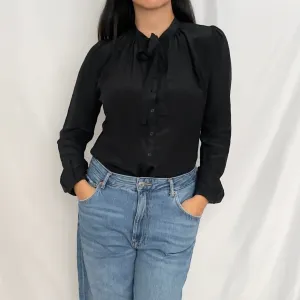 Black Bow Tie Silk Blouse