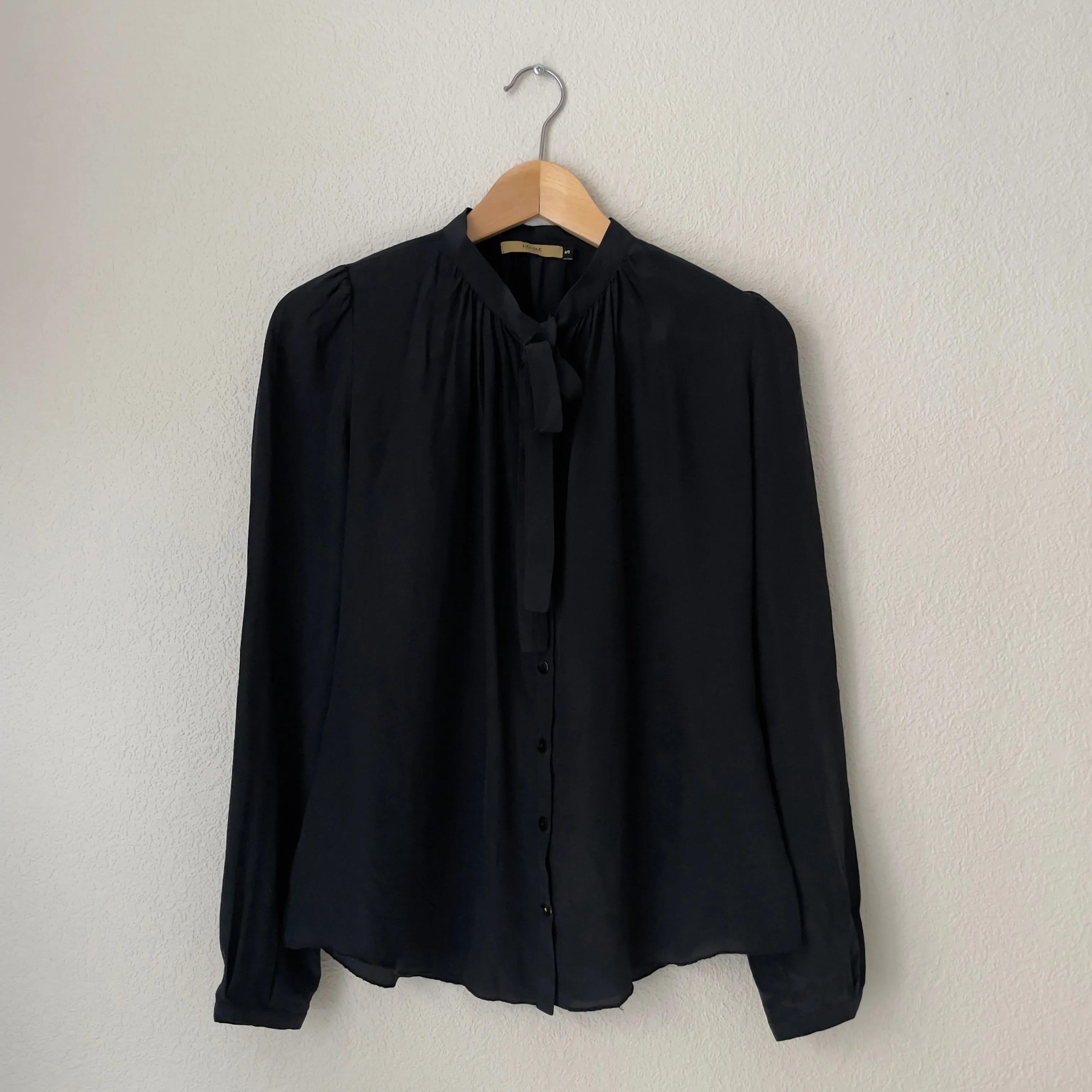 Black Bow Tie Silk Blouse