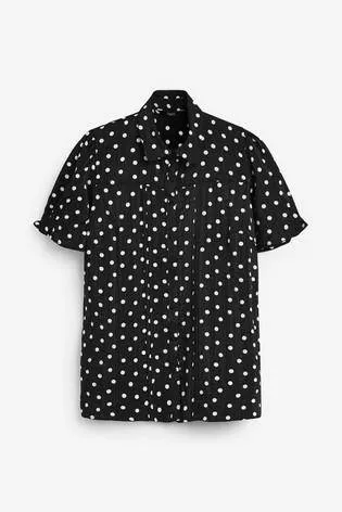 Black Spot Short Sleeve Pintuck Blouse