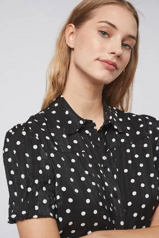 Black Spot Short Sleeve Pintuck Blouse