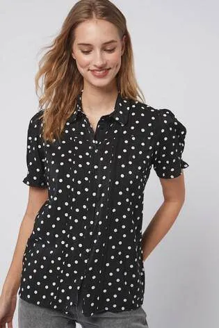 Black Spot Short Sleeve Pintuck Blouse