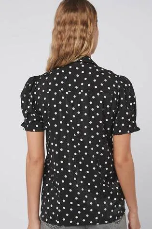 Black Spot Short Sleeve Pintuck Blouse