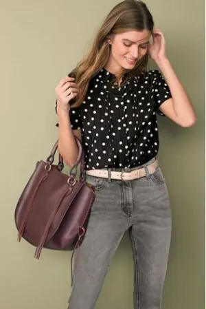 Black Spot Short Sleeve Pintuck Blouse