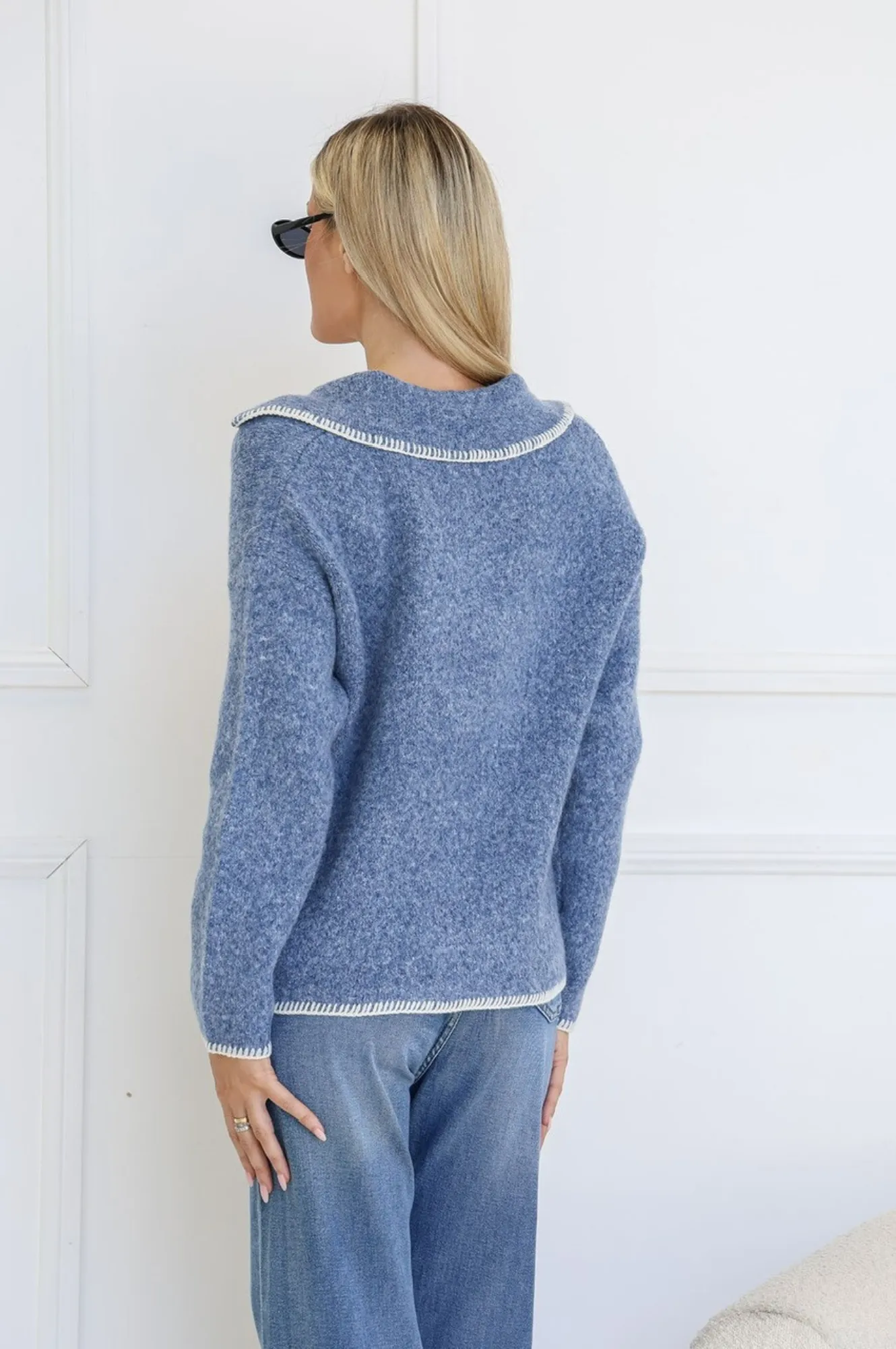 Blanket Stitch Short Jacket - Denim
