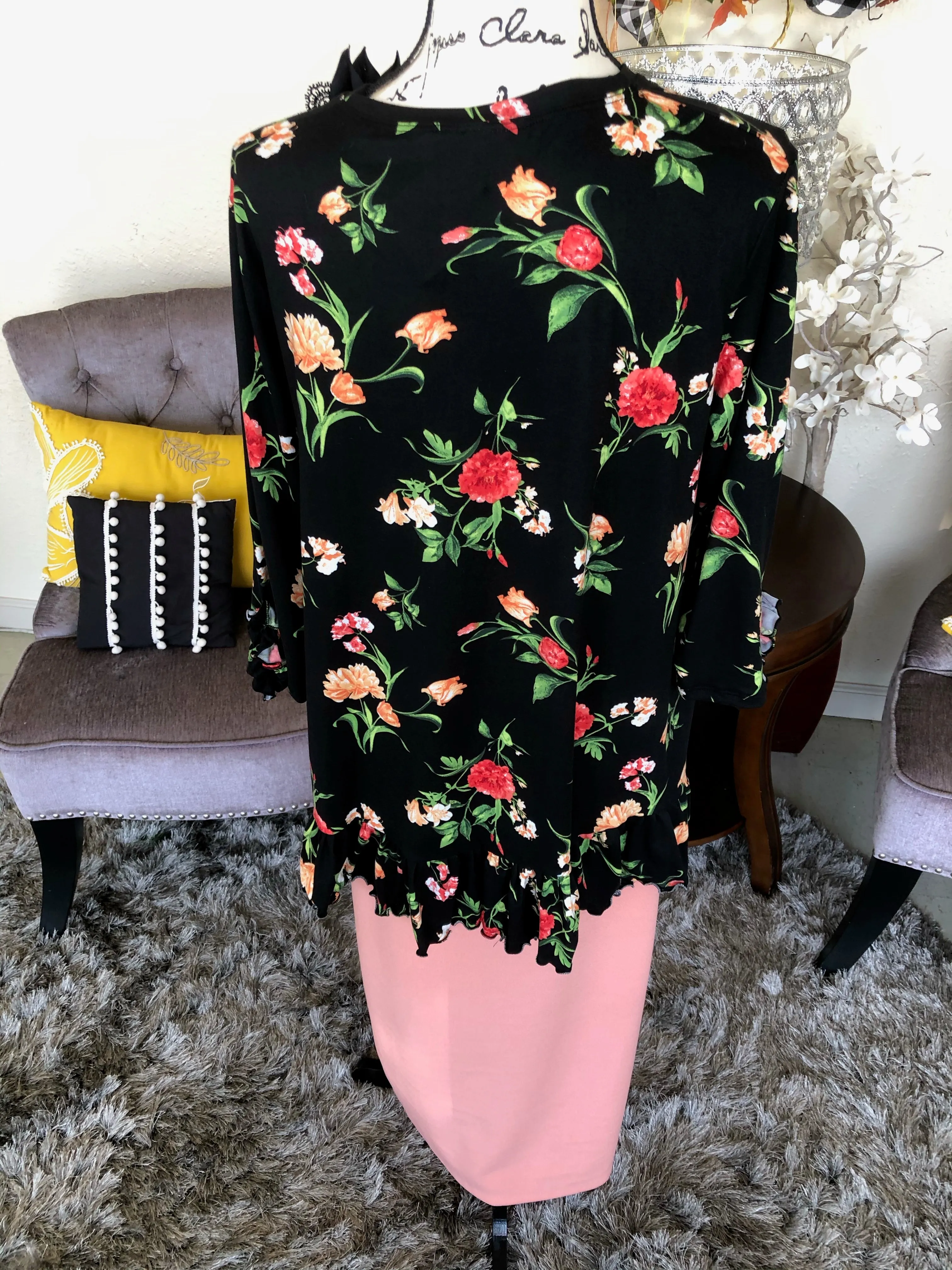 Brooke Black Autumn Floral Tunic Top