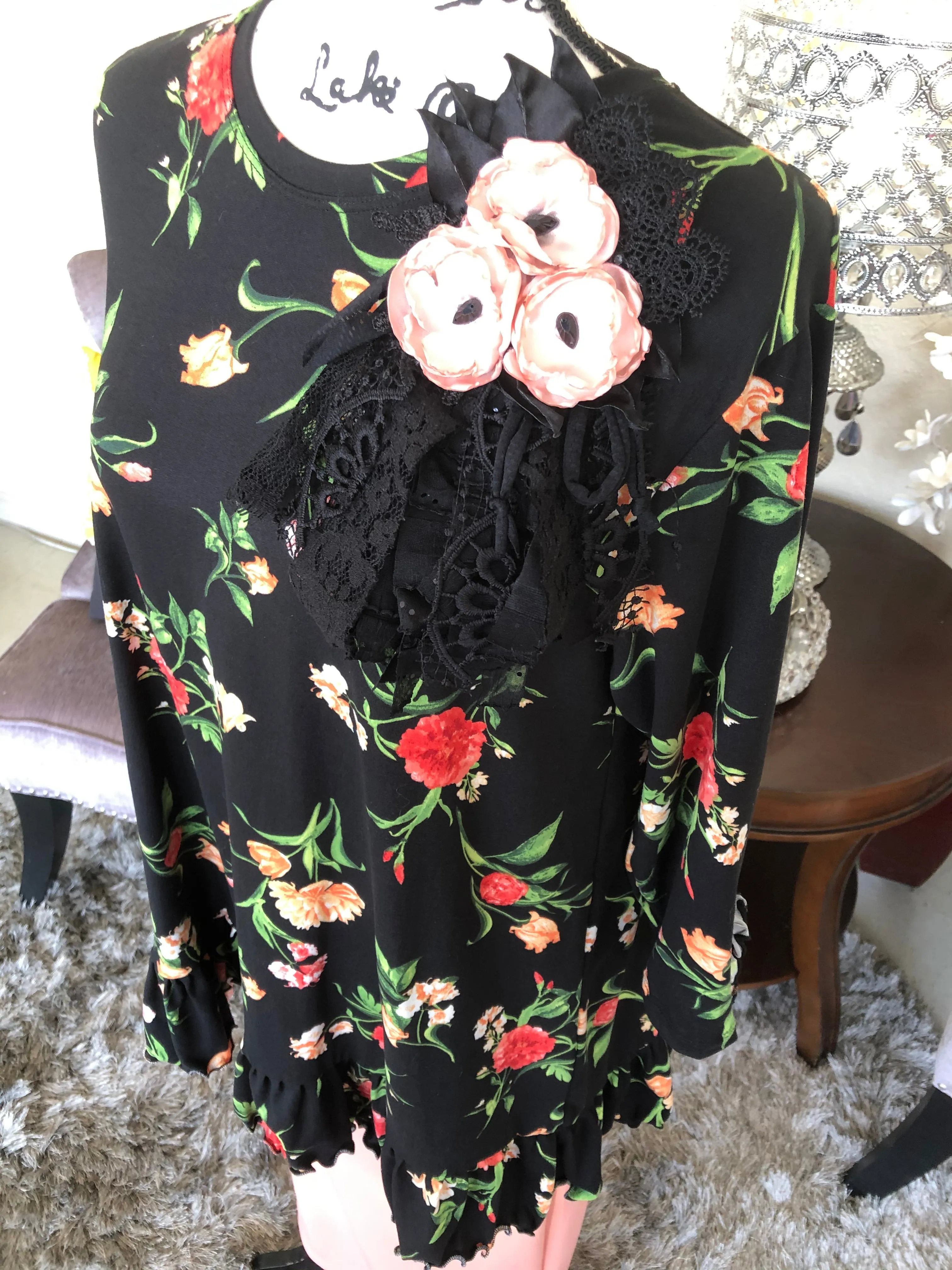 Brooke Black Autumn Floral Tunic Top