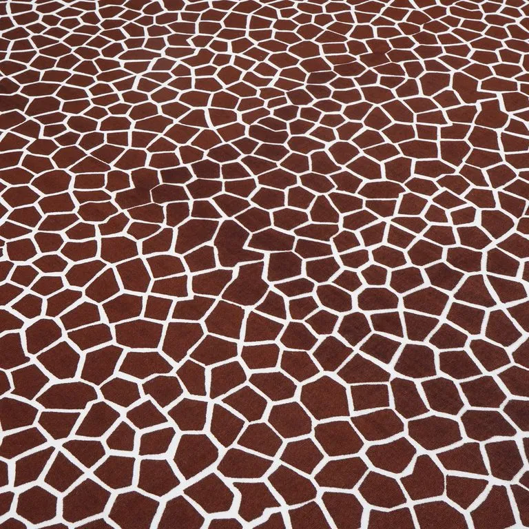 Brown & White Abstract Printed Cotton Rayon Fabric
