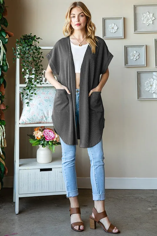 Cassandra Short Sleeve Cardigan - Charcoal