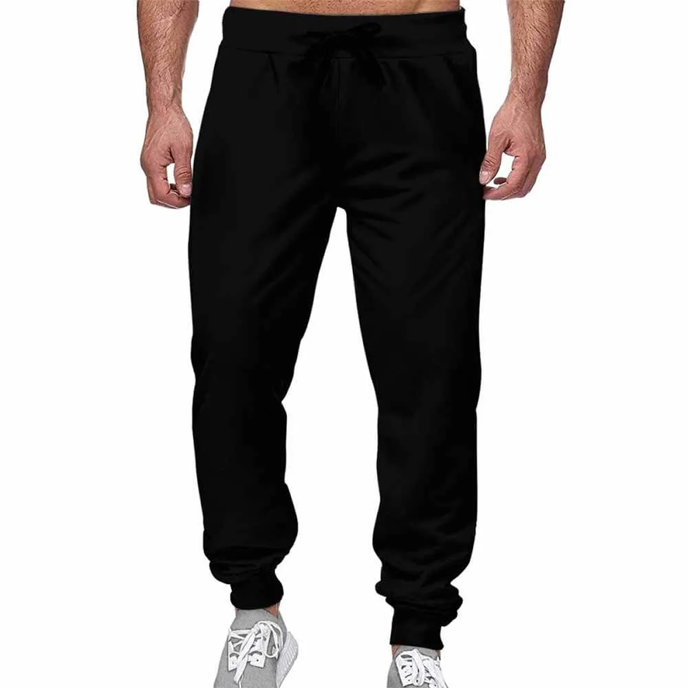 Classic Solid Color Black Casual Elastic Drawstring Pants