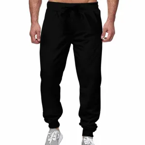 Classic Solid Color Black Casual Elastic Drawstring Pants