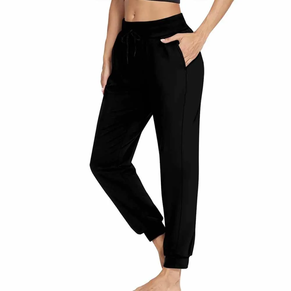 Classic Solid Color Black Casual Elastic Drawstring Pants