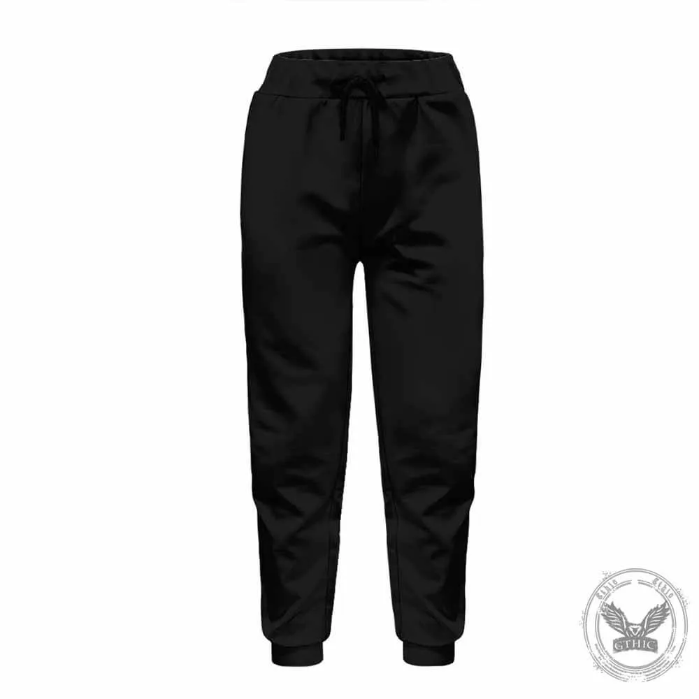 Classic Solid Color Black Casual Elastic Drawstring Pants