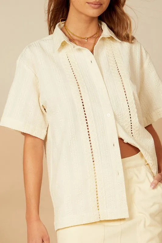 Cloud Trim Short Sleeve Cotton Shirt