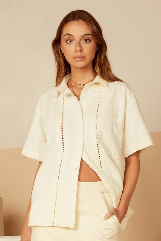 Cloud Trim Short Sleeve Cotton Shirt