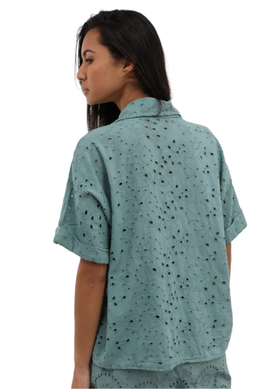 Cotton Broderie Anglaise Short Sleeve Shirt One Size