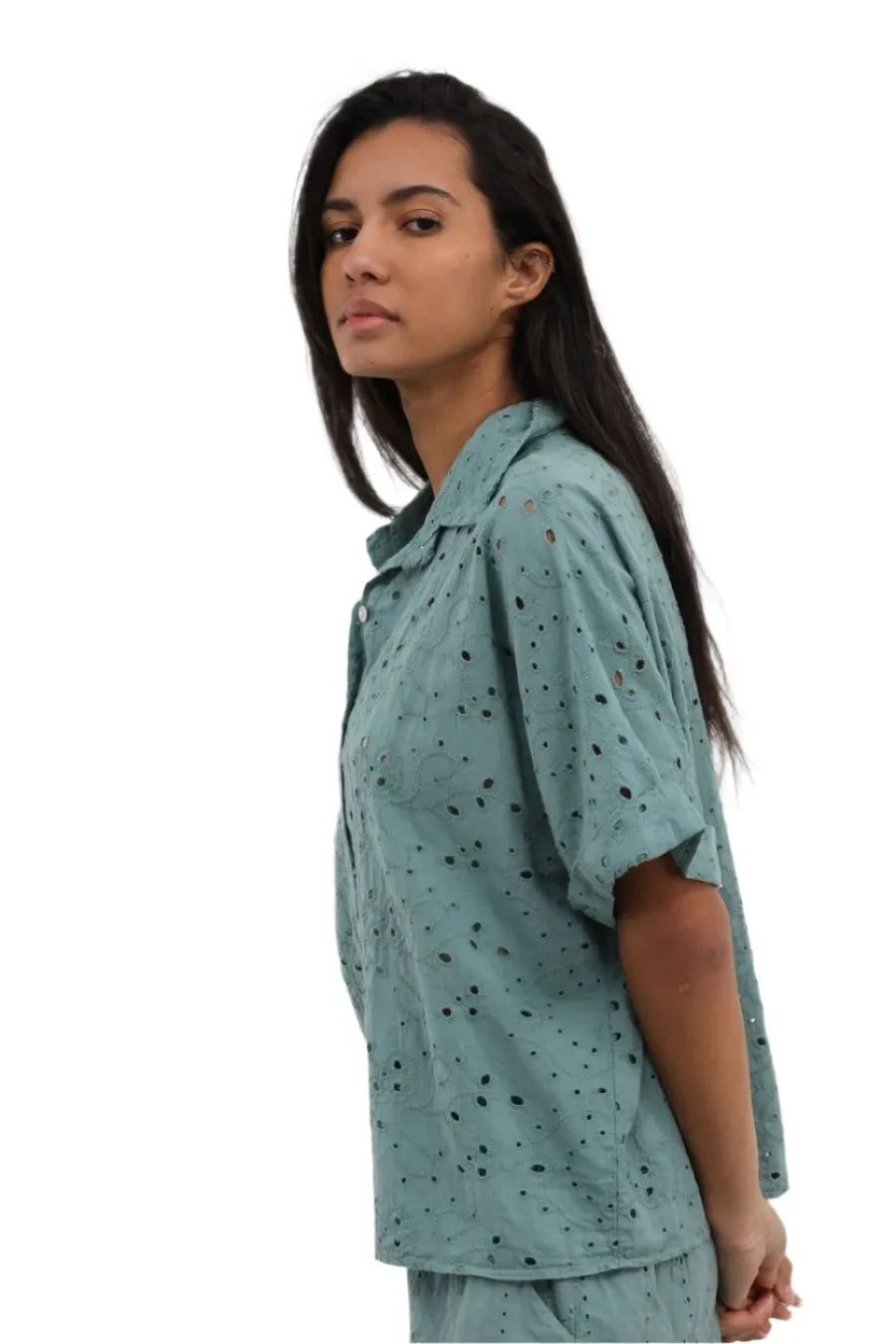 Cotton Broderie Anglaise Short Sleeve Shirt One Size